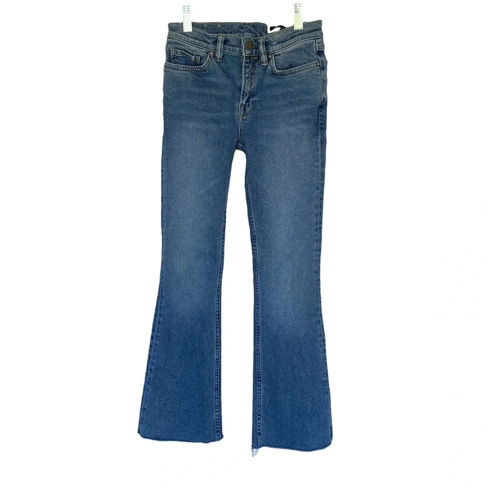 All Saints Zoe Cropped Bootcut Jeans in Light Indigo Blue - Picture 3 of 9